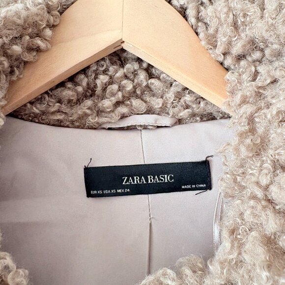 Zara Soft Fluffy Faux Fur Teddy Coat Jacket Tan Beige Brown Blogger Fav Size XS - Picture 7 of 8